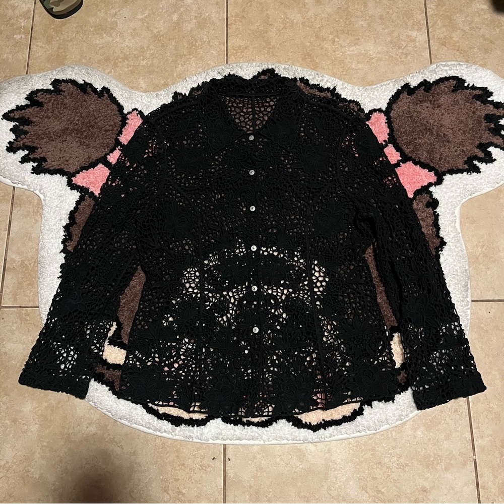 Vintage Black Open Knit Lace Button up Shirt